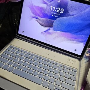 Samsung Tablet with Blue and White Keyboard